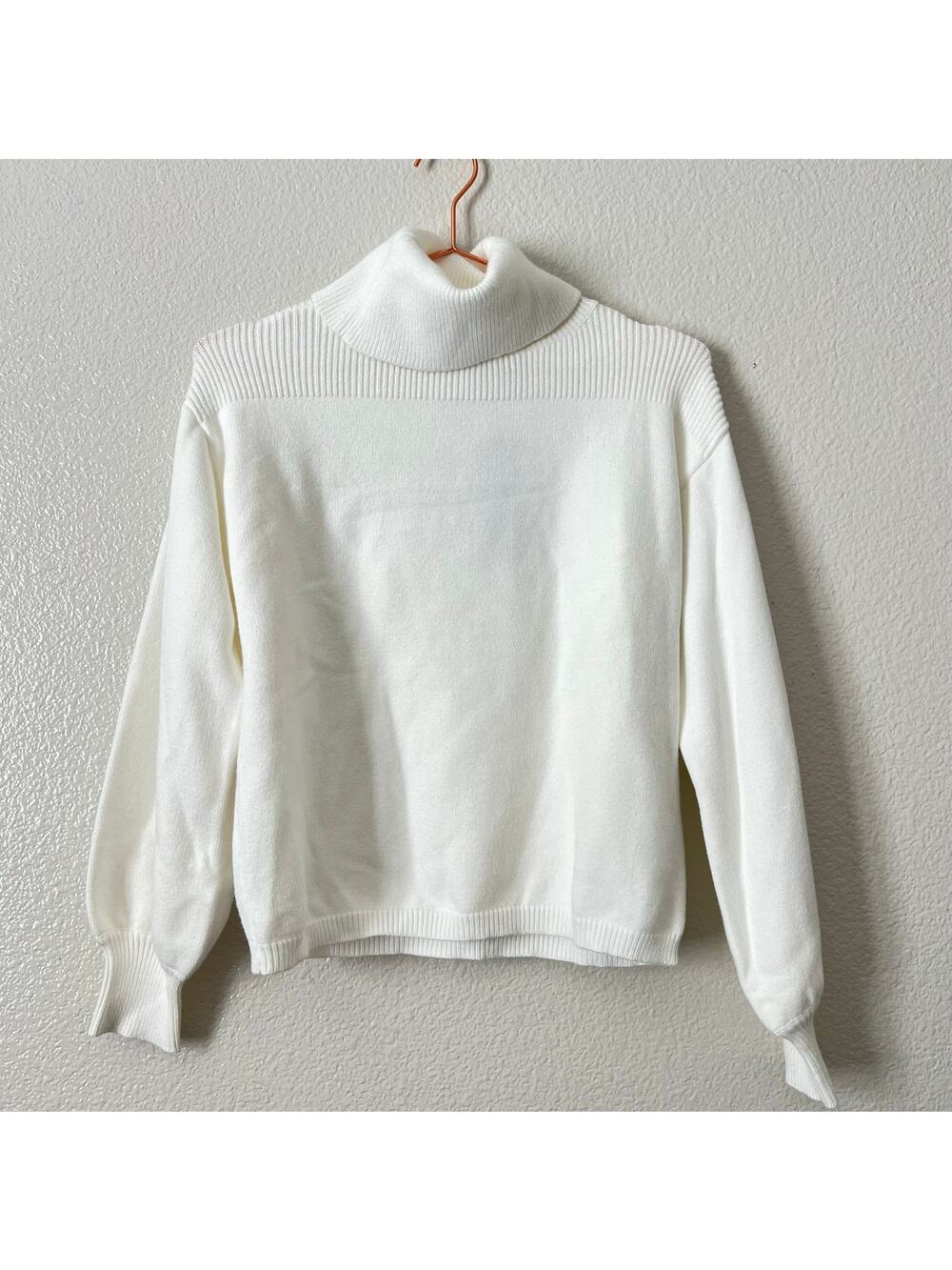 Lulus ivory cream turtleneck sweater bishop balloon sleeves - Picture 1 of 5